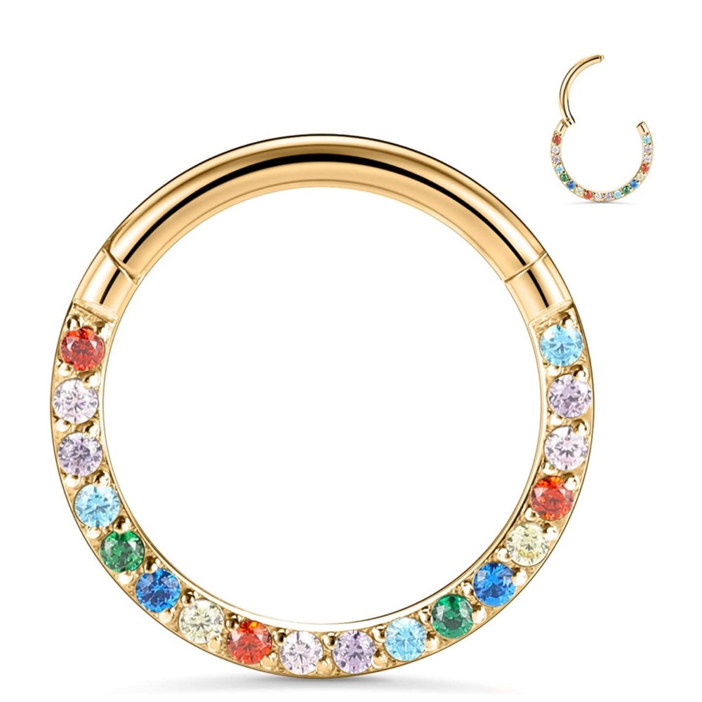 New - Rainbow Blinged Surgical Steel CZ Hoop Earring Daith, Tragus, Piercing - Picture 7 of 7
